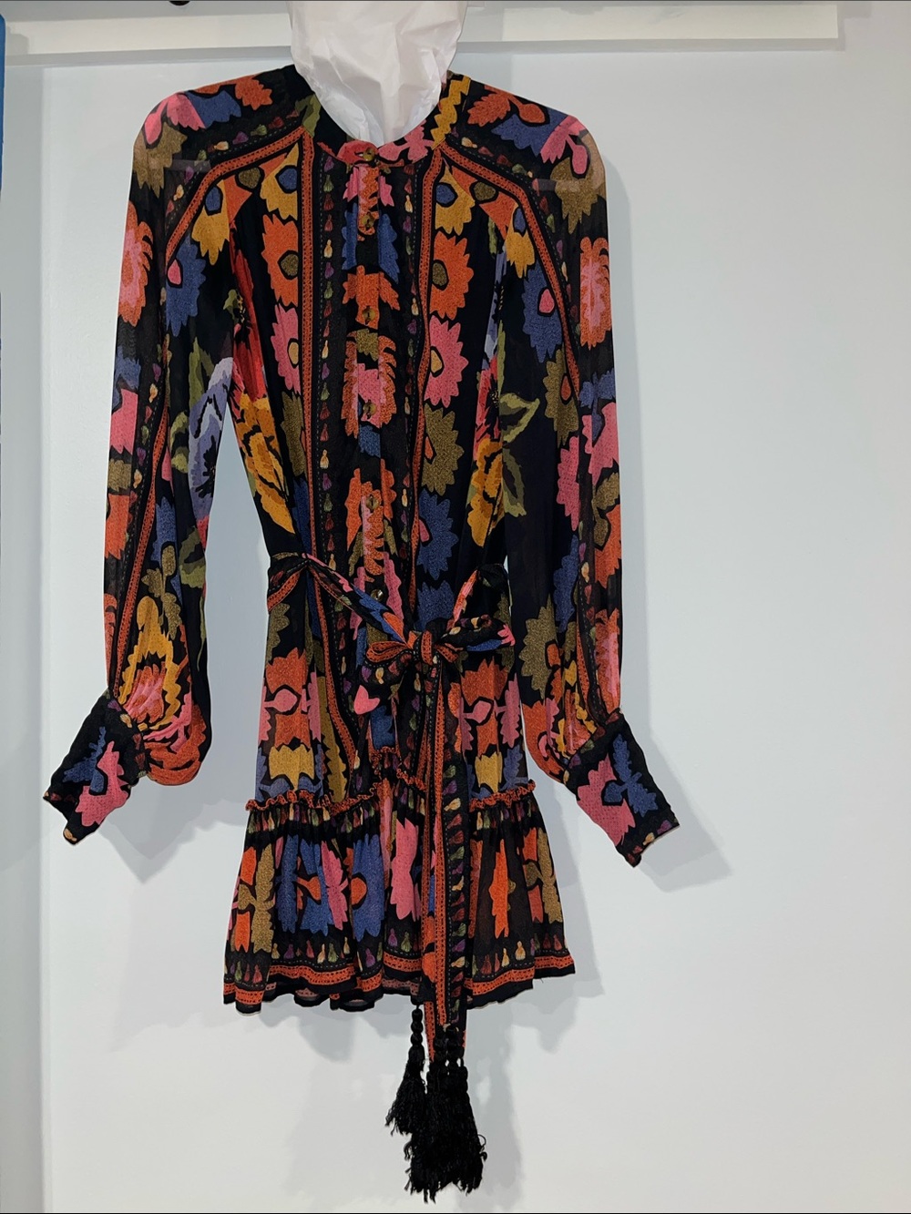 FARM RIO Floral Tie-Waist Mini Dress - Black Multi